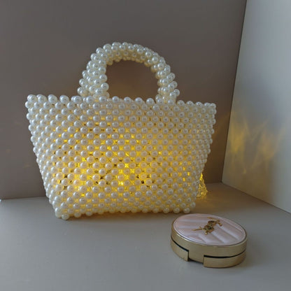A handmade finished bag beaded new fashion shoulder woven pearl foreign style wedding pearl bag princess