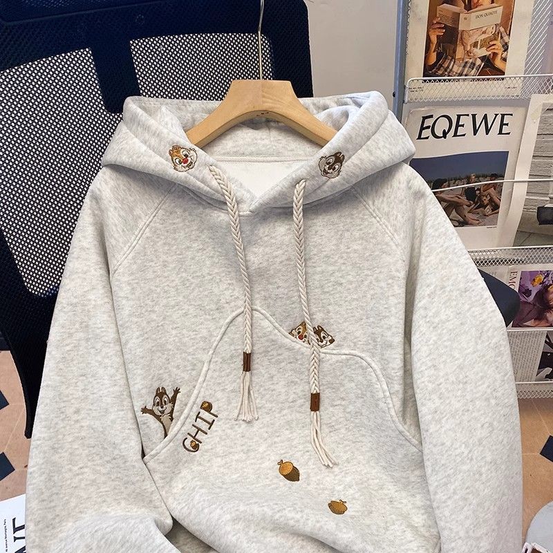 Korean Version Cartoon Embroidery Hooded Sweatshirt for Women