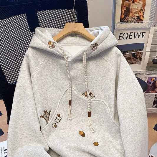 Korean Version Cartoon Embroidery Hooded Sweatshirt for Women