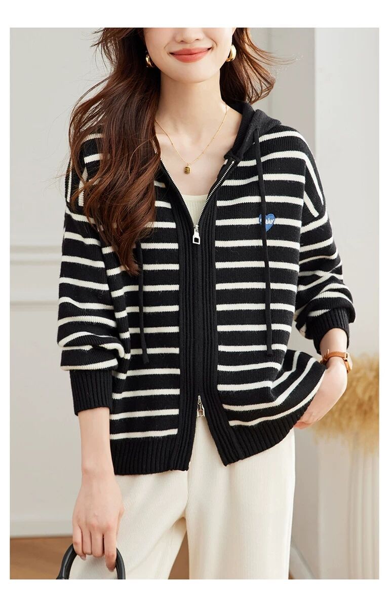 Striped Hooded Knit Top