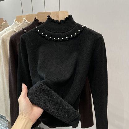 P thick plush sweater women's sweater ear high collar