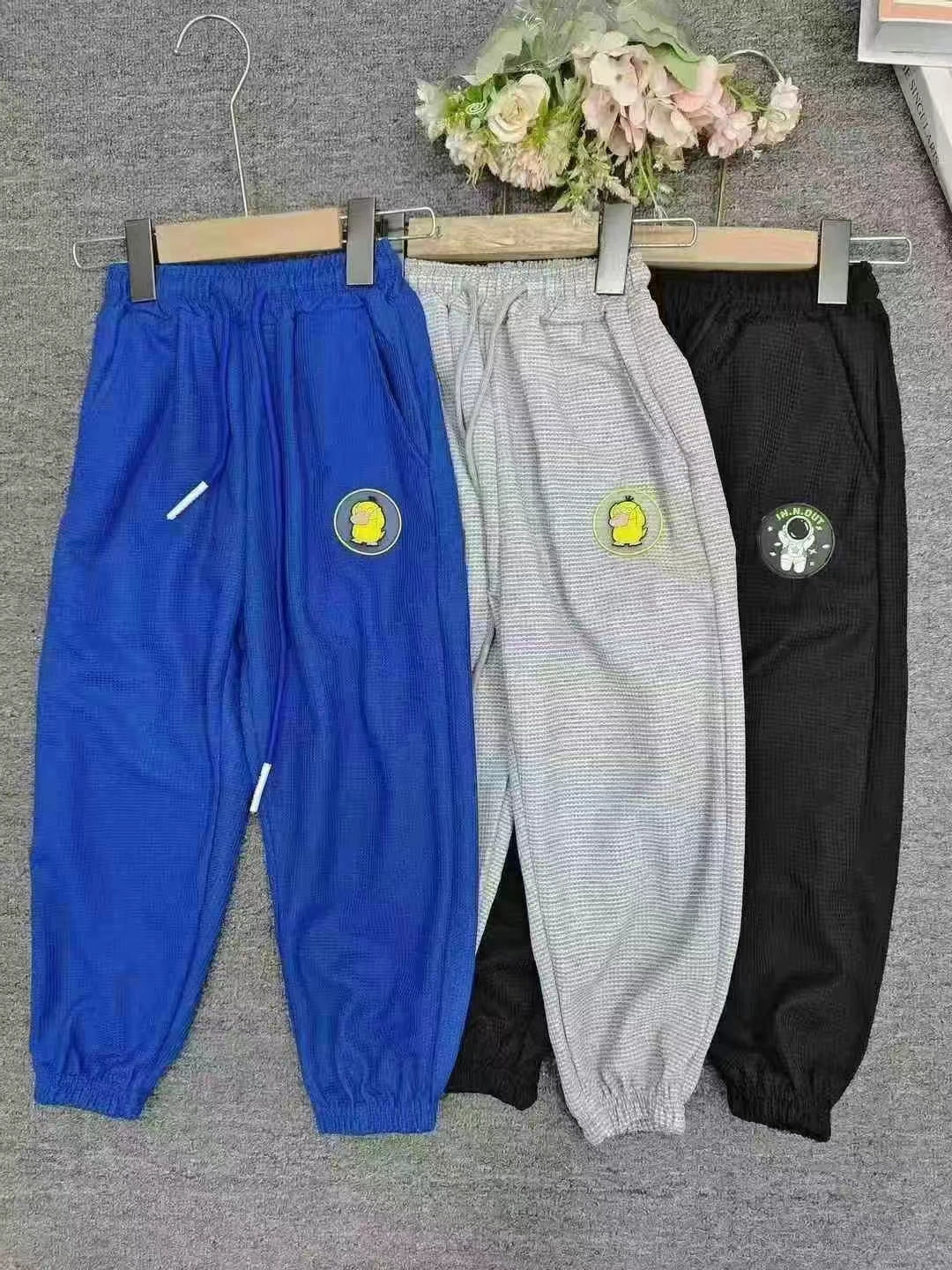 B2-m15 Boys Pants Spring and Summer cotton Thin Waffle Casual Children's Sweatpants - Mixbatch