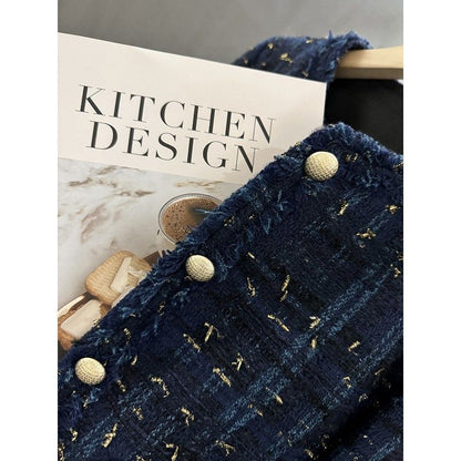 P dark blue high-grade texture small fragrant short coat