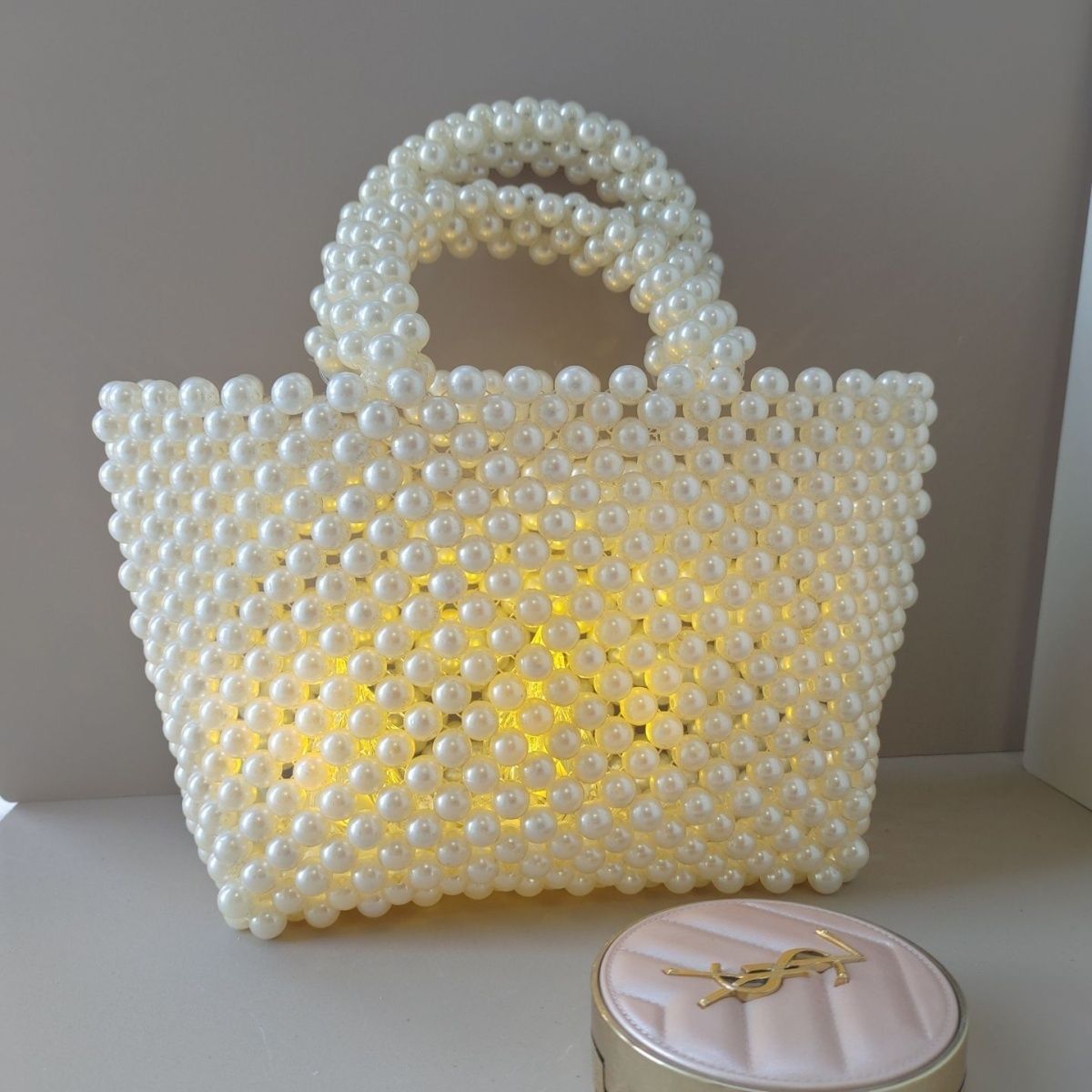 A handmade finished bag beaded new fashion shoulder woven pearl foreign style wedding pearl bag princess