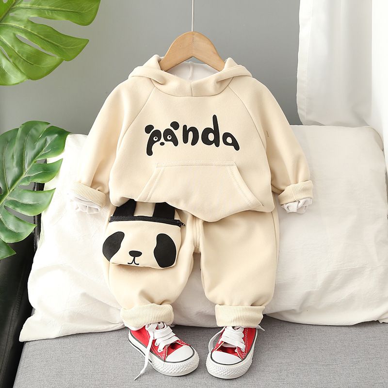 P 1-5 year old baby hooded cartoon sweater two-piece set