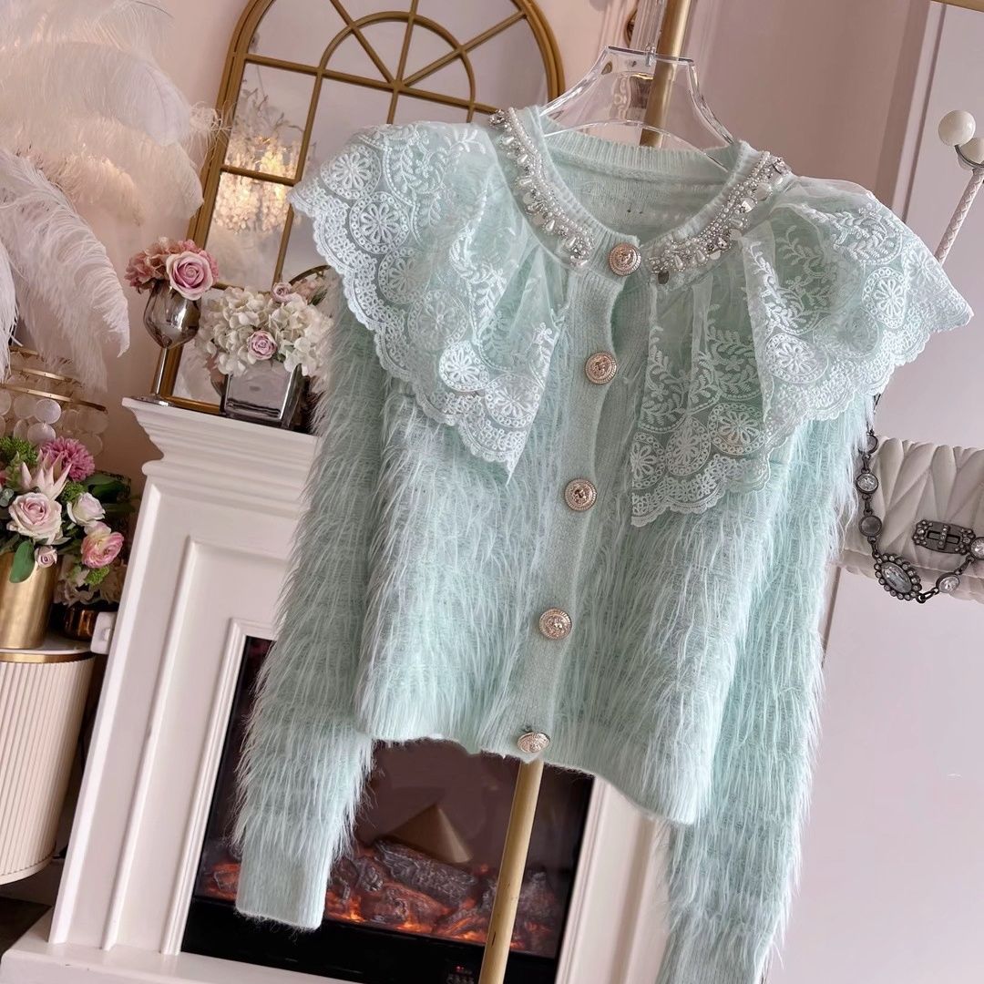 P Diamond Lace Sweater