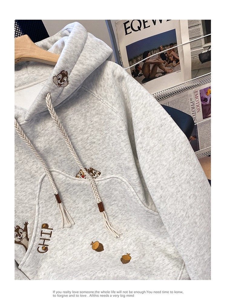 Korean Version Cartoon Embroidery Hooded Sweatshirt for Women