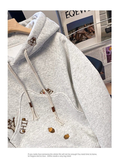 Korean Version Cartoon Embroidery Hooded Sweatshirt for Women