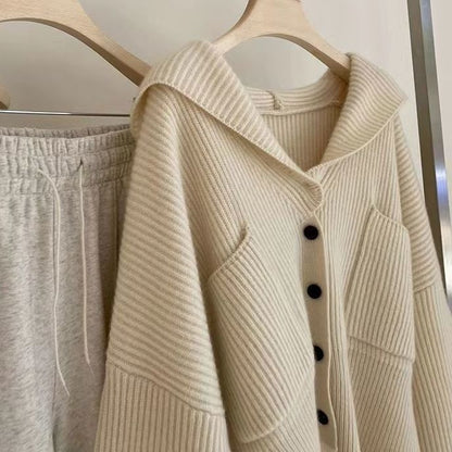 P milk fufu hooded sweater women's autumn and winter loose niche design lazy high-end soft waxy short knitted sweater jacket