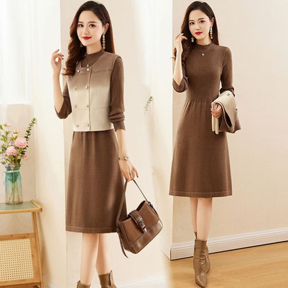 P Knitted Vest Two-piece Dress