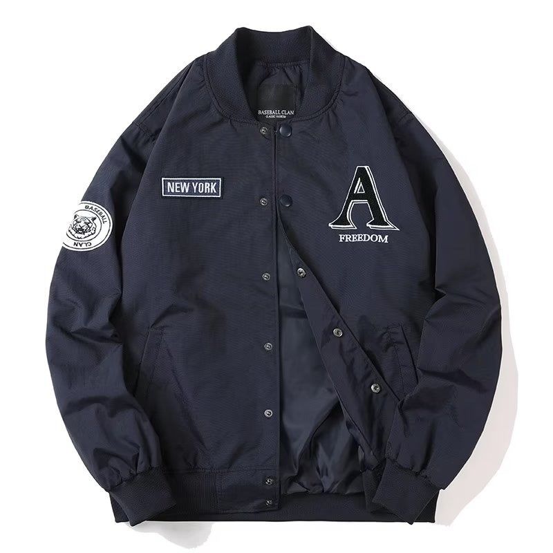 B2-m7 New Spring and Autumn Letter Embroidery Tooling Baseball Clothing Men's and Women's Black Loose Simple Thin Couple Clothing Jacket - Mixbatch