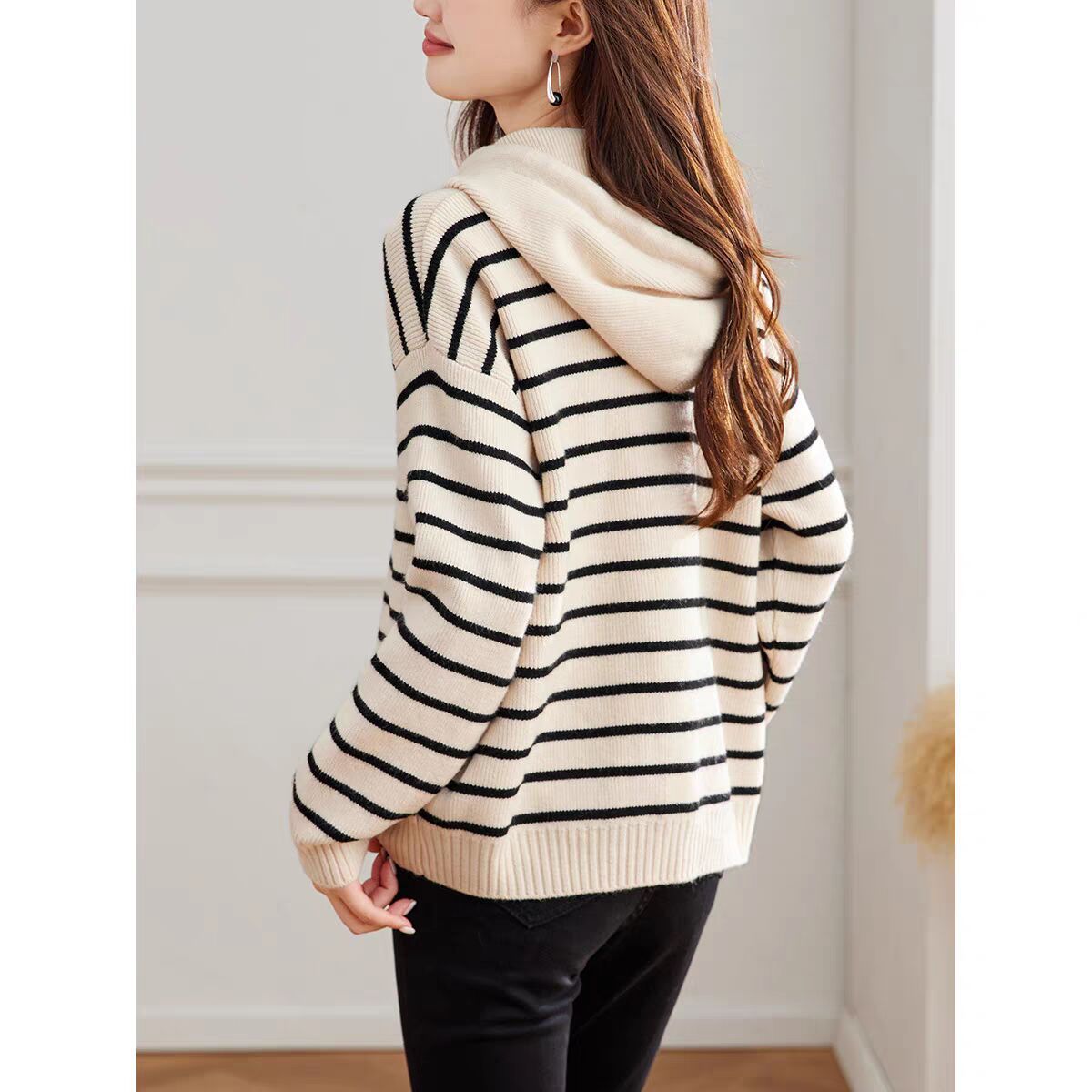 Striped Hooded Knit Top