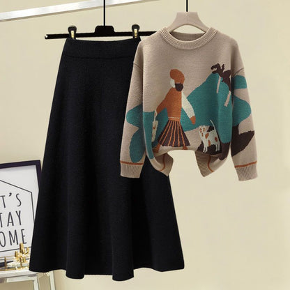 P Knitted Sweater Skirt Set