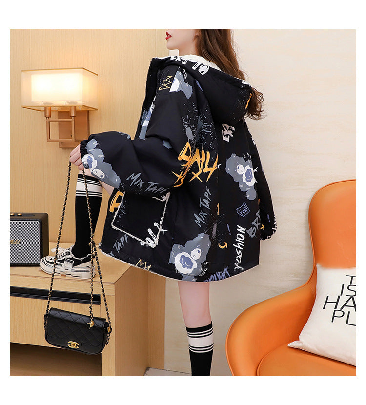 Fleece-Lined Thickened Two-Way Lamb Wool Cardigan Coat for Women