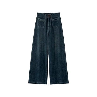 Spring and Autumn American Retro High-Waisted Loose Wide-Leg Pants