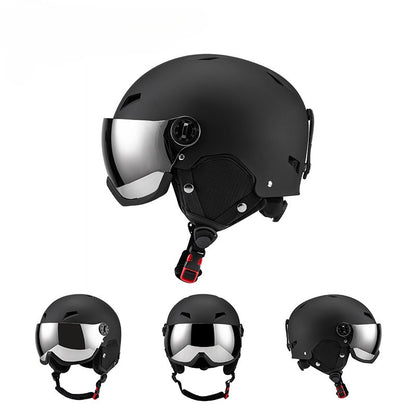 A Ski helmet with goggles Sports protective gear