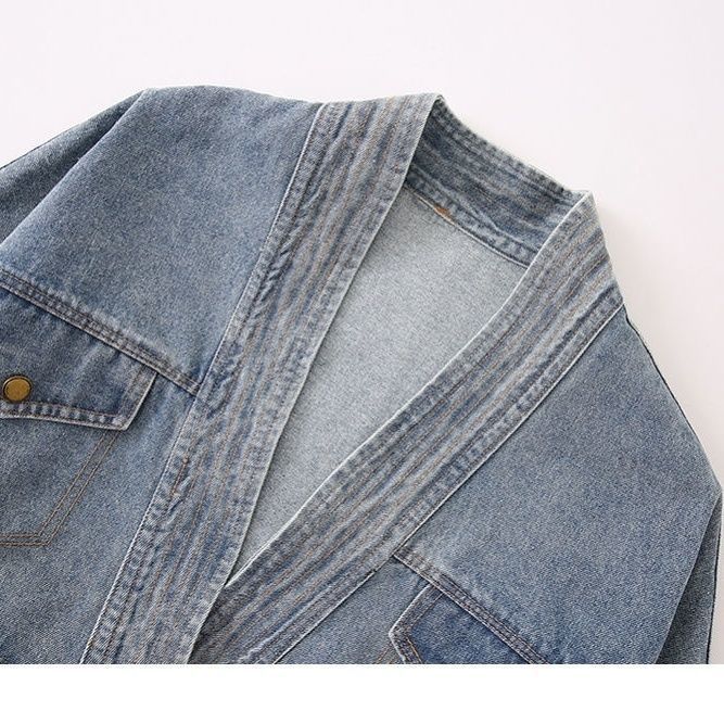 P denim spliced knitted jacket