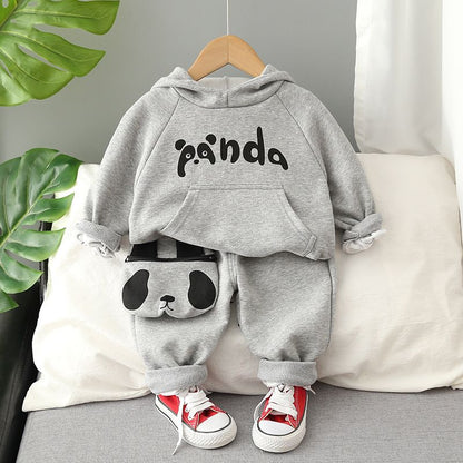 P 1-5 year old baby hooded cartoon sweater two-piece set