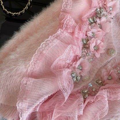 P three-dimensional flower beaded diamond top