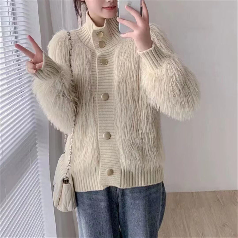 A Imitation Mink Velvet Stand Collar Sweater for Women