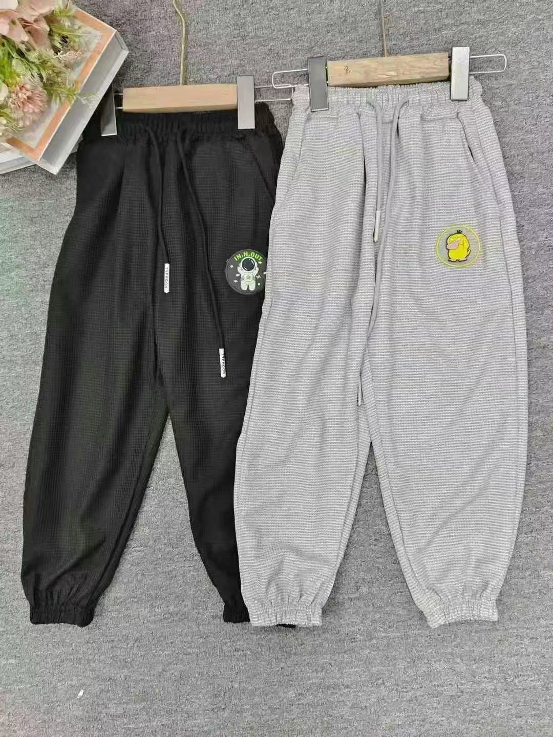 B2-m15 Boys Pants Spring and Summer cotton Thin Waffle Casual Children's Sweatpants - Mixbatch