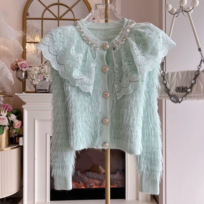 P Diamond Lace Sweater