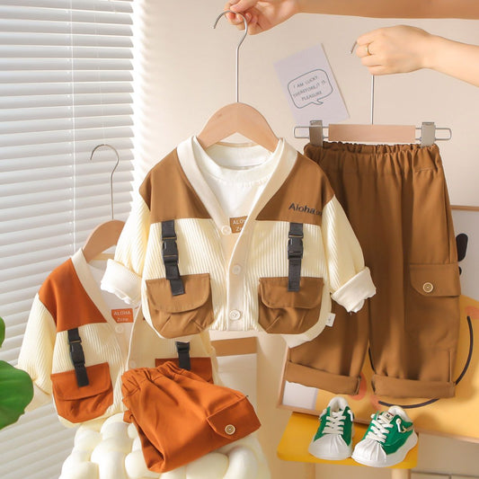 A new children's spring and autumn foreign style tooling three-piece children's autumn fashion clothes