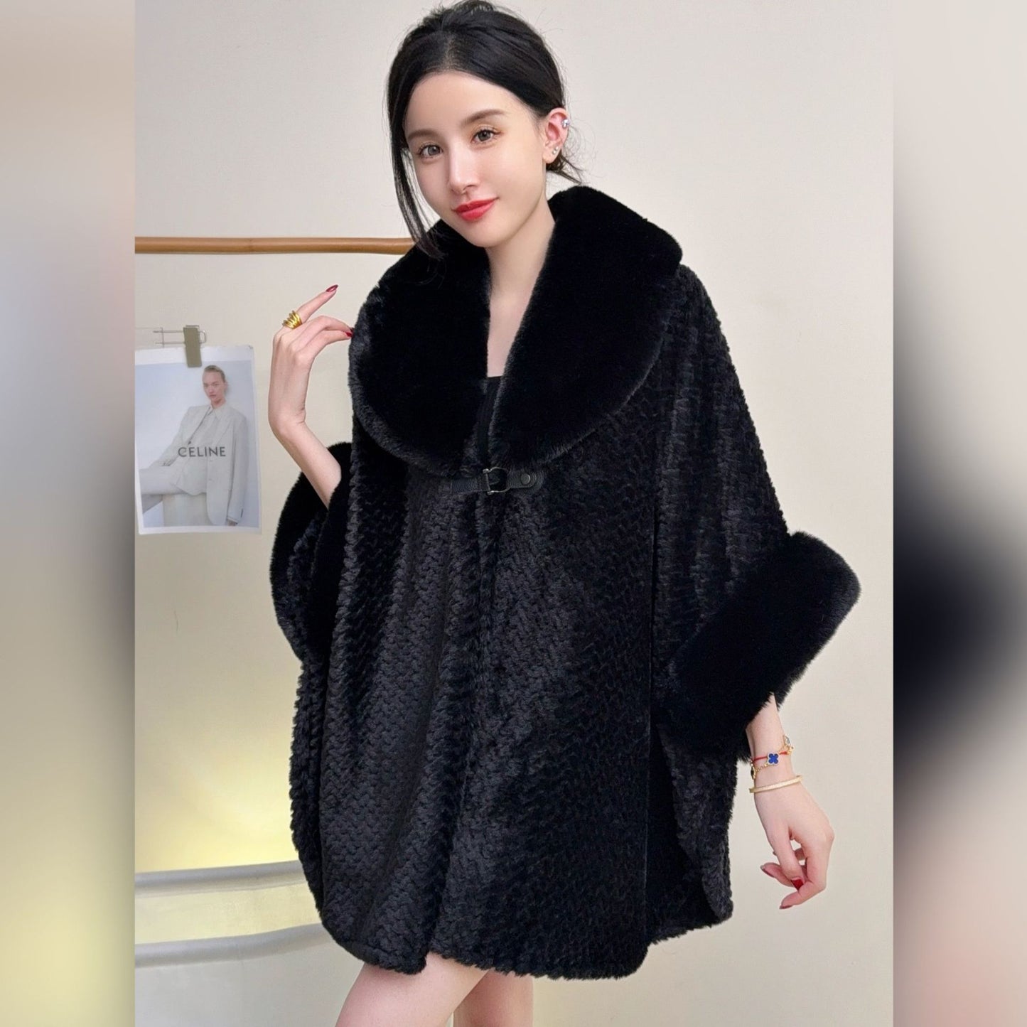 Fur Collar Shawl Coat