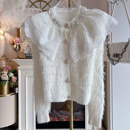 P Diamond Lace Sweater