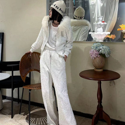 P new thickened autumn and winter casual velvet set heavy industry high waist loose casual sequins shiny and popular sweet and spicy