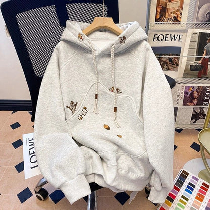 Korean Version Cartoon Embroidery Hooded Sweatshirt for Women