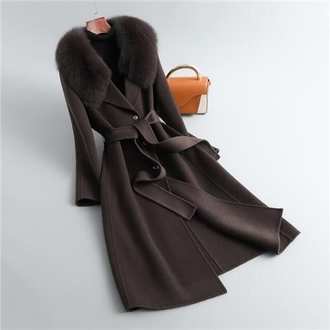 P double-sided woolen imitation cashmere woolen coat new Korean version fox big fur collar long slim wool coat